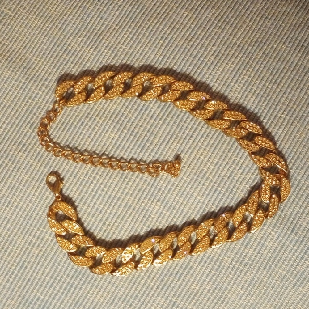 Blingy Goldtone Cuban Link Choker Necklace with Clear Stones